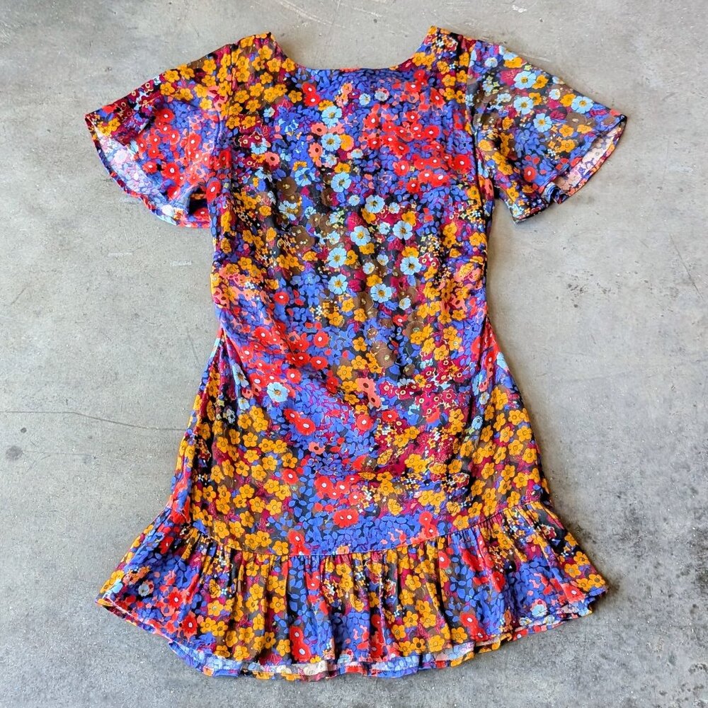 Anthropologie Floral Ruffled Satin Mini Dress size 2